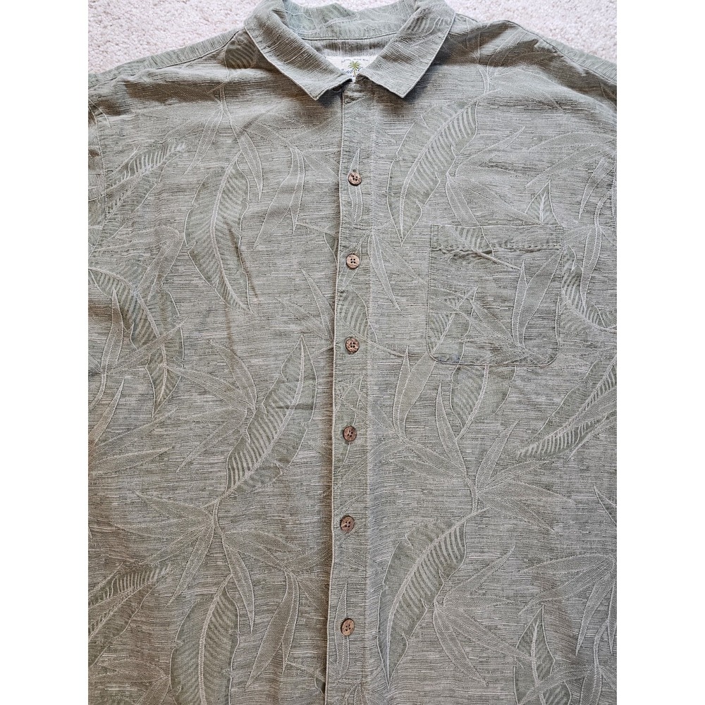 Island Shores Washable Silk Hawaiian Shirt Mens XXL Green Resort Wear Aloha